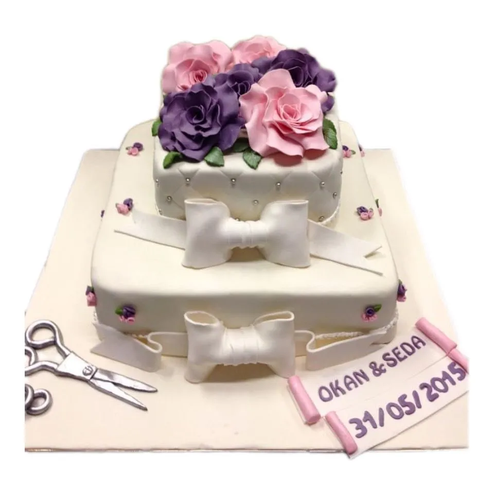 Two Tiered Wedding Cake With Flowers